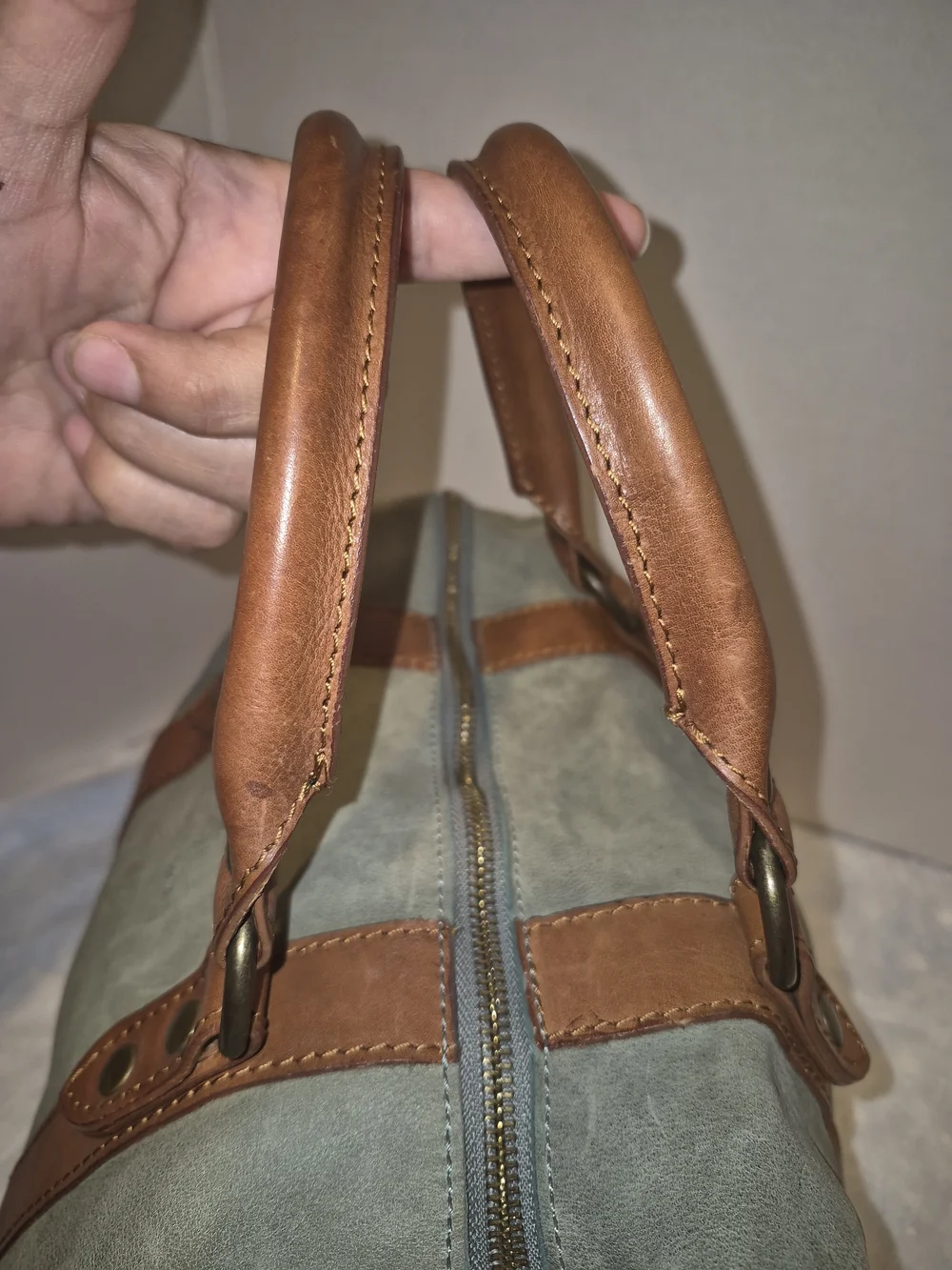 I Medici Firenze Green Leather Duffel with Brown Trim